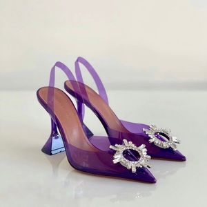 Amina Muaddi Purple Begum Glass Slingback Heels 37